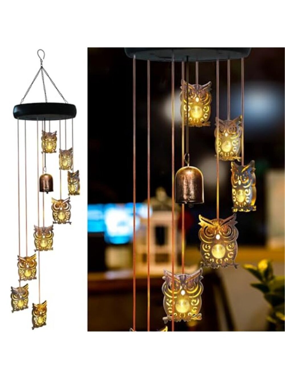 8 LED Solar Upgrade Owl Wind Chimes Outdoor,Mom Gifts for Mothers Day Grandma